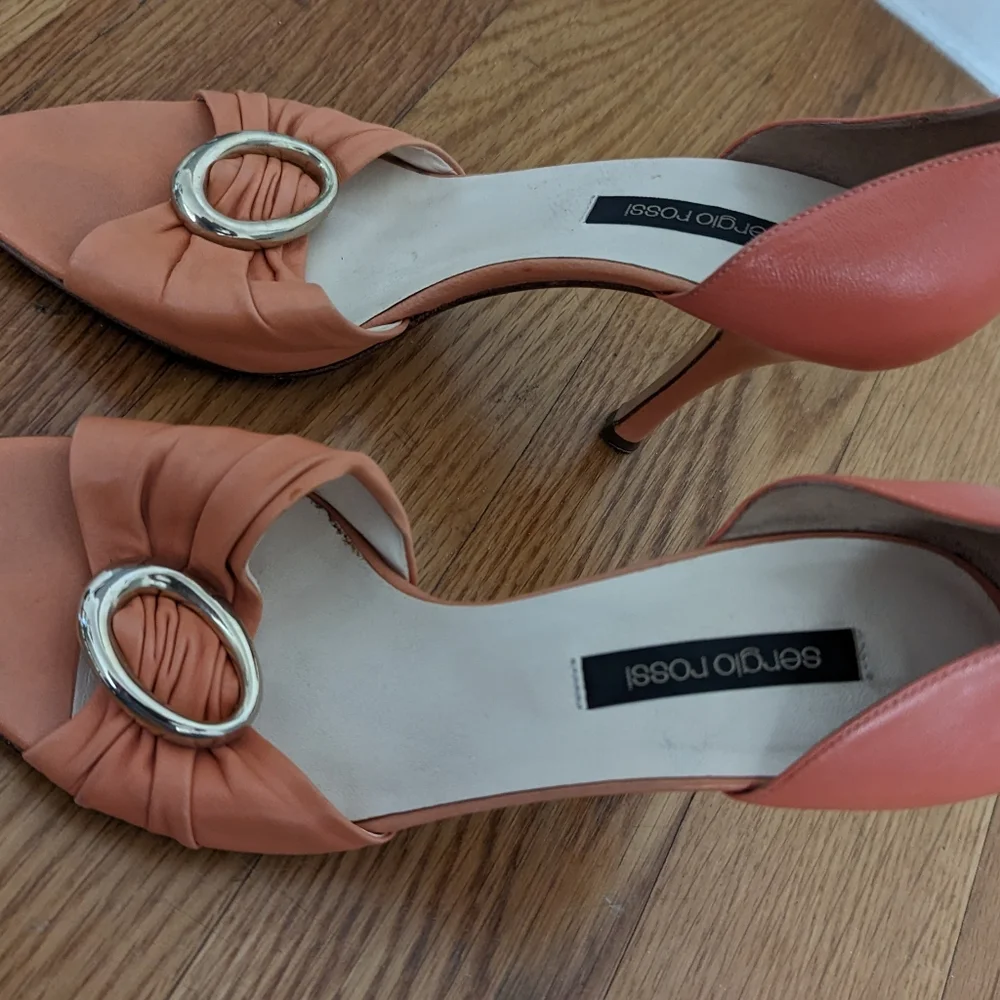 Sergio Rossi open toe peach leather pumps 37 EU/US 7 - Picture 1 of 5